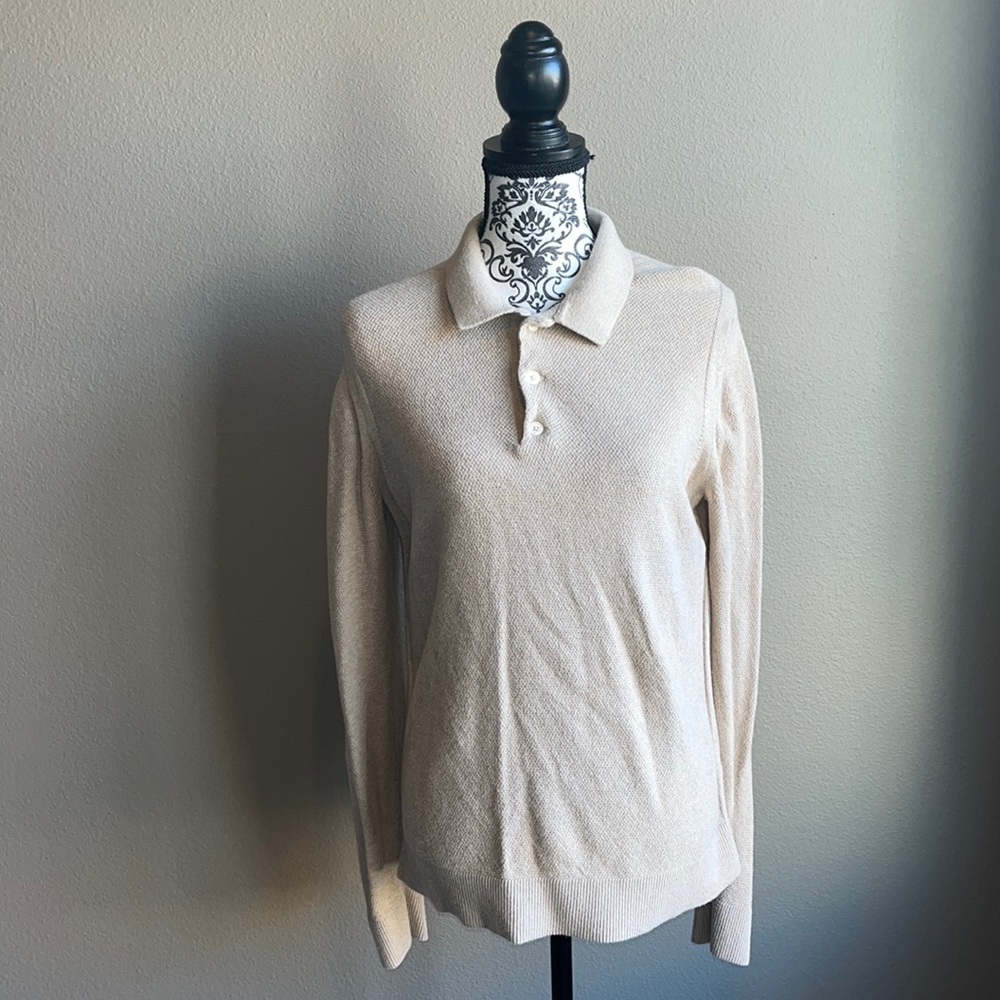 A&F Long-Sleeve Cream Collared Knit Shirt